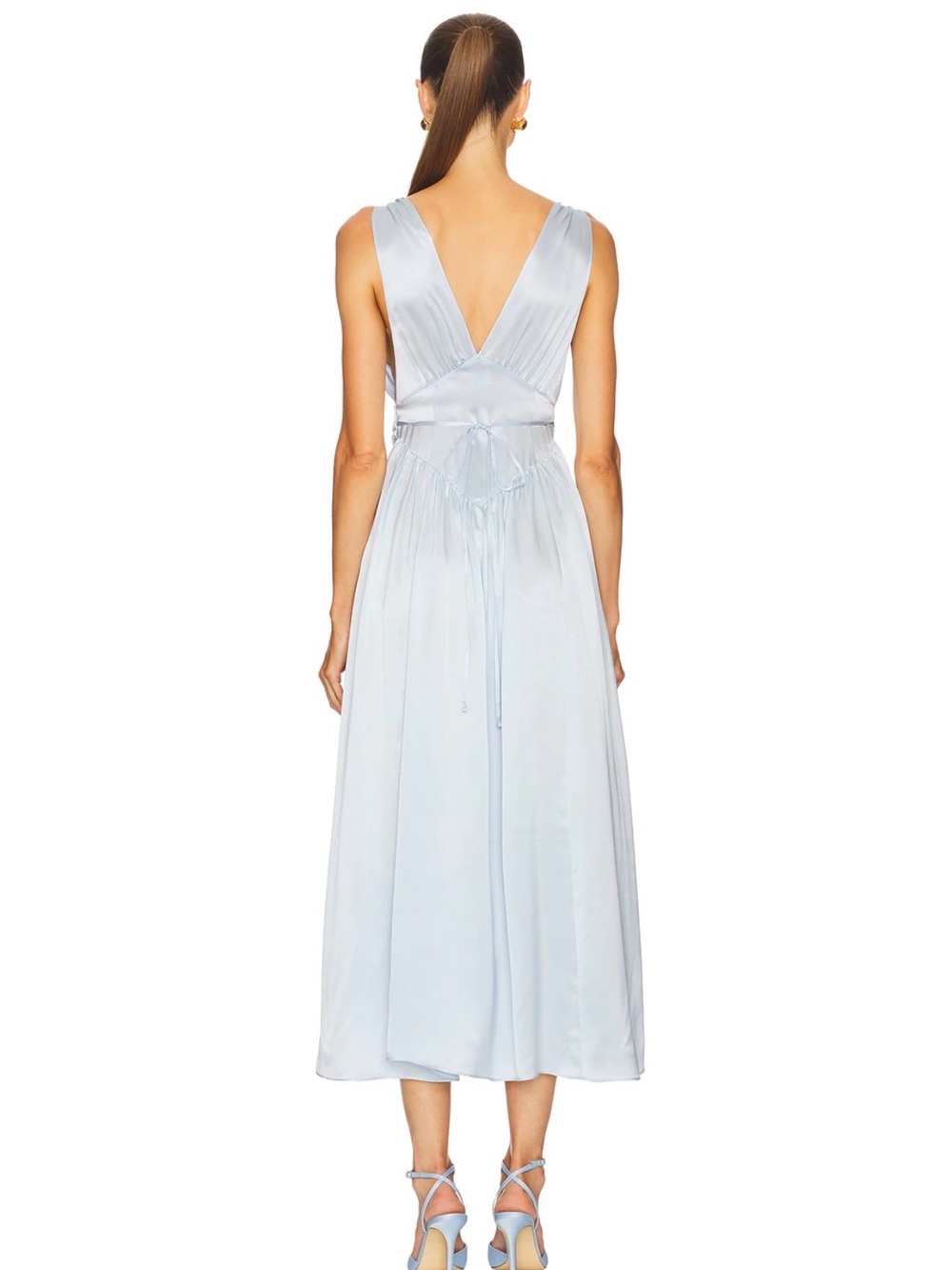 HELSA Pale Blue Lace-Trim Slip 100% Silk Dress with Yellow Strap Accent - Picture 4 of 7